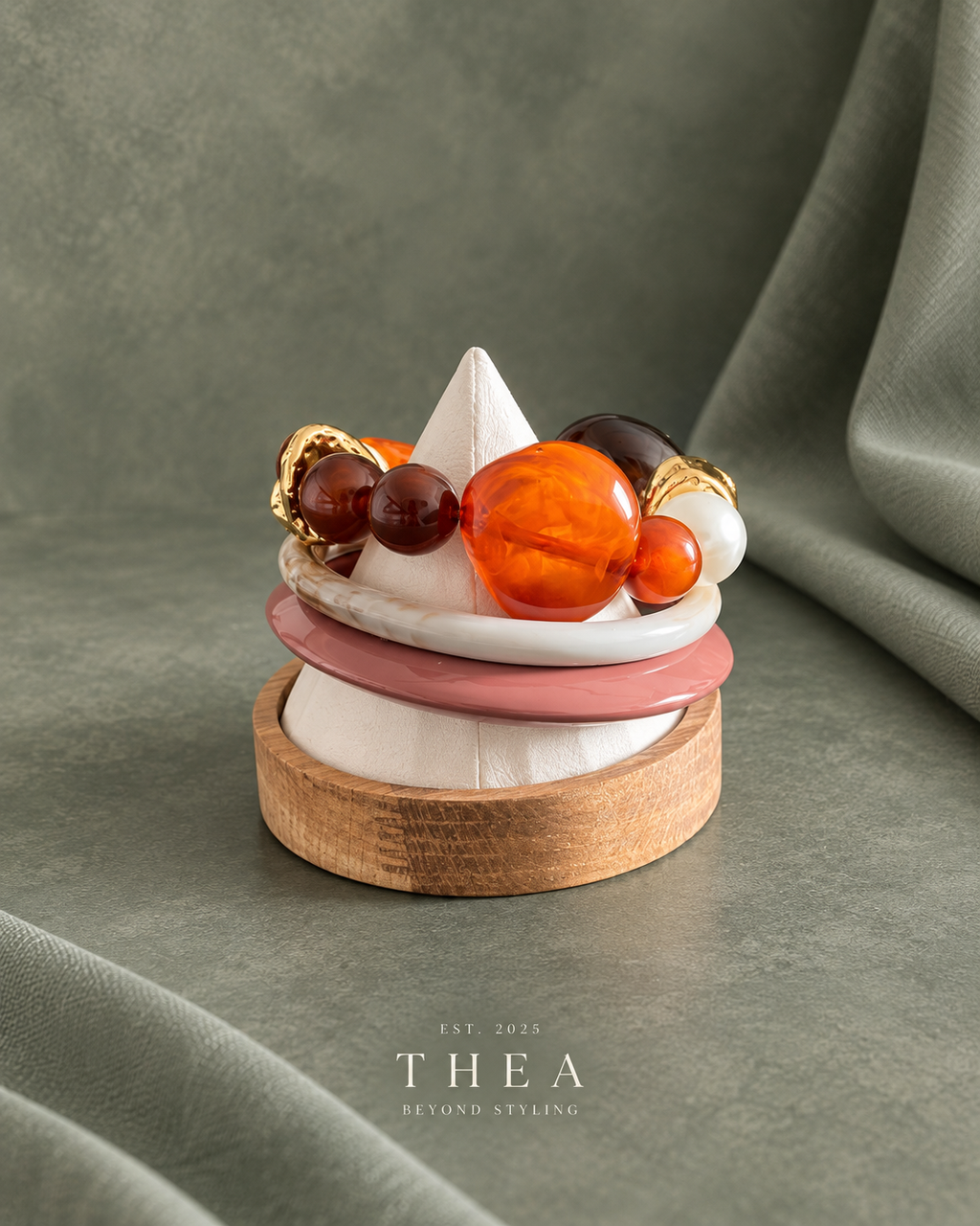 Terracotta Muse Stack bangle and beaded bracelet set