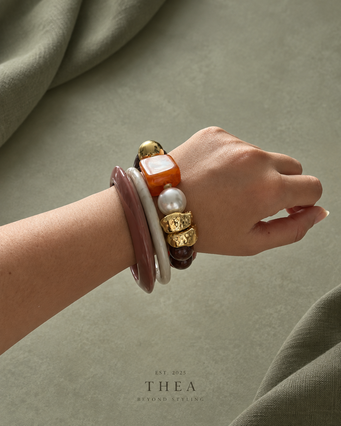 Terracotta Muse Stack bangle and beaded bracelet set