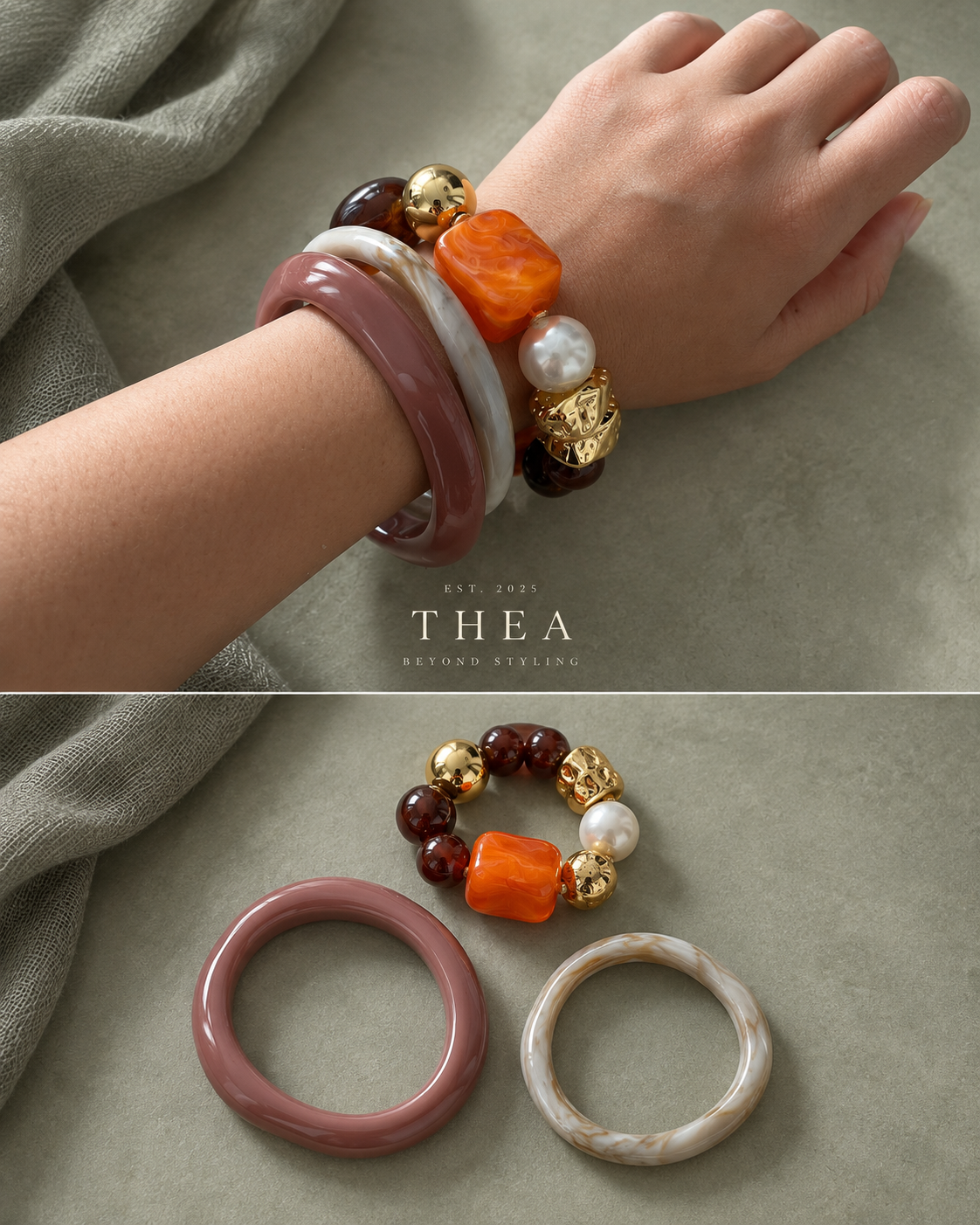 Terracotta Muse Stack bangle and beaded bracelet set