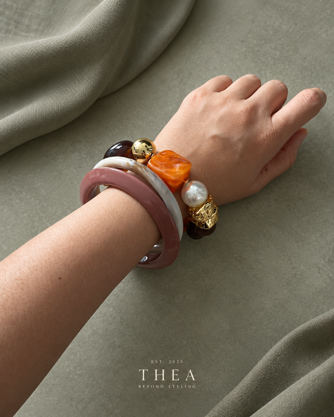 Terracotta Muse Stack bangle and beaded bracelet set