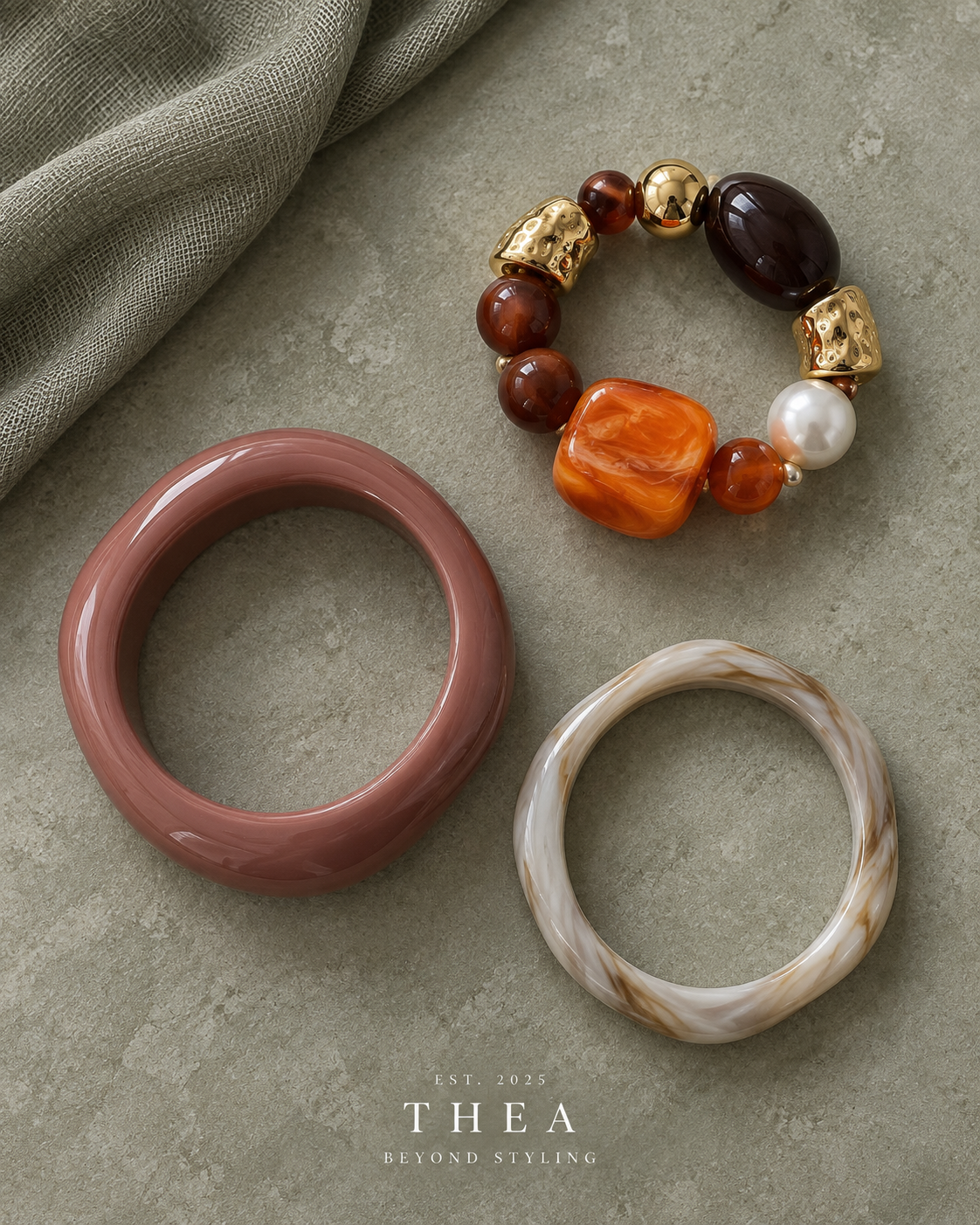 Terracotta Muse Stack bangle and beaded bracelet set
