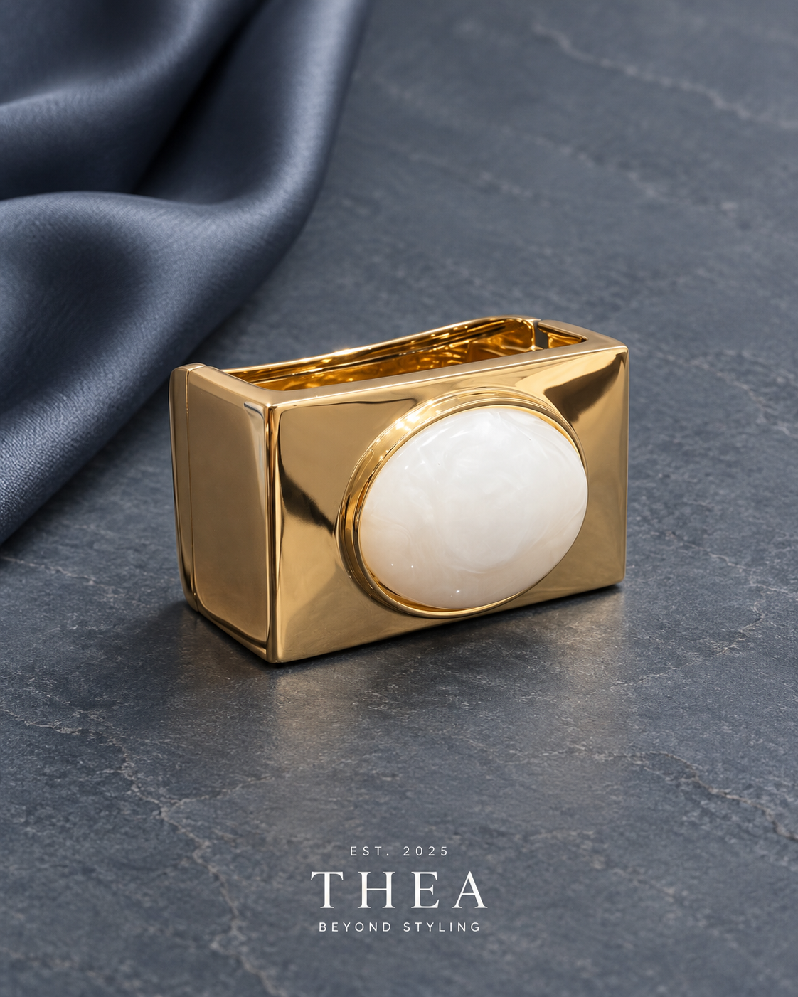 Luna Frame Cuff in gold tone with pearly white accent