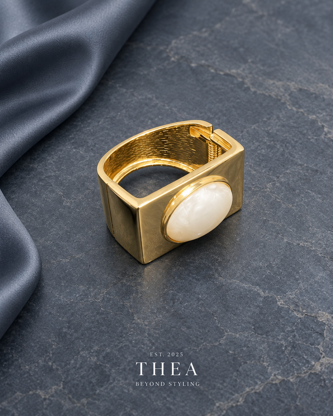 Luna Frame Cuff in gold tone with pearly white accent