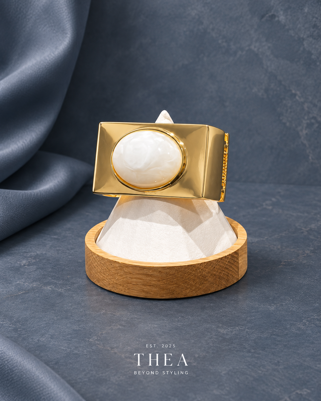 Luna Frame Cuff in gold tone with pearly white accent
