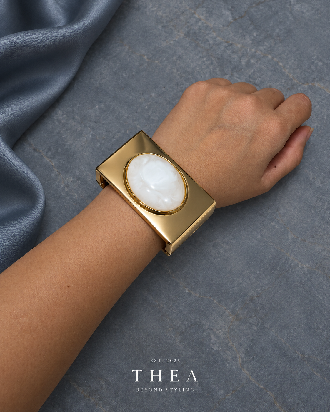 Luna Frame Cuff in gold tone with pearly white accent