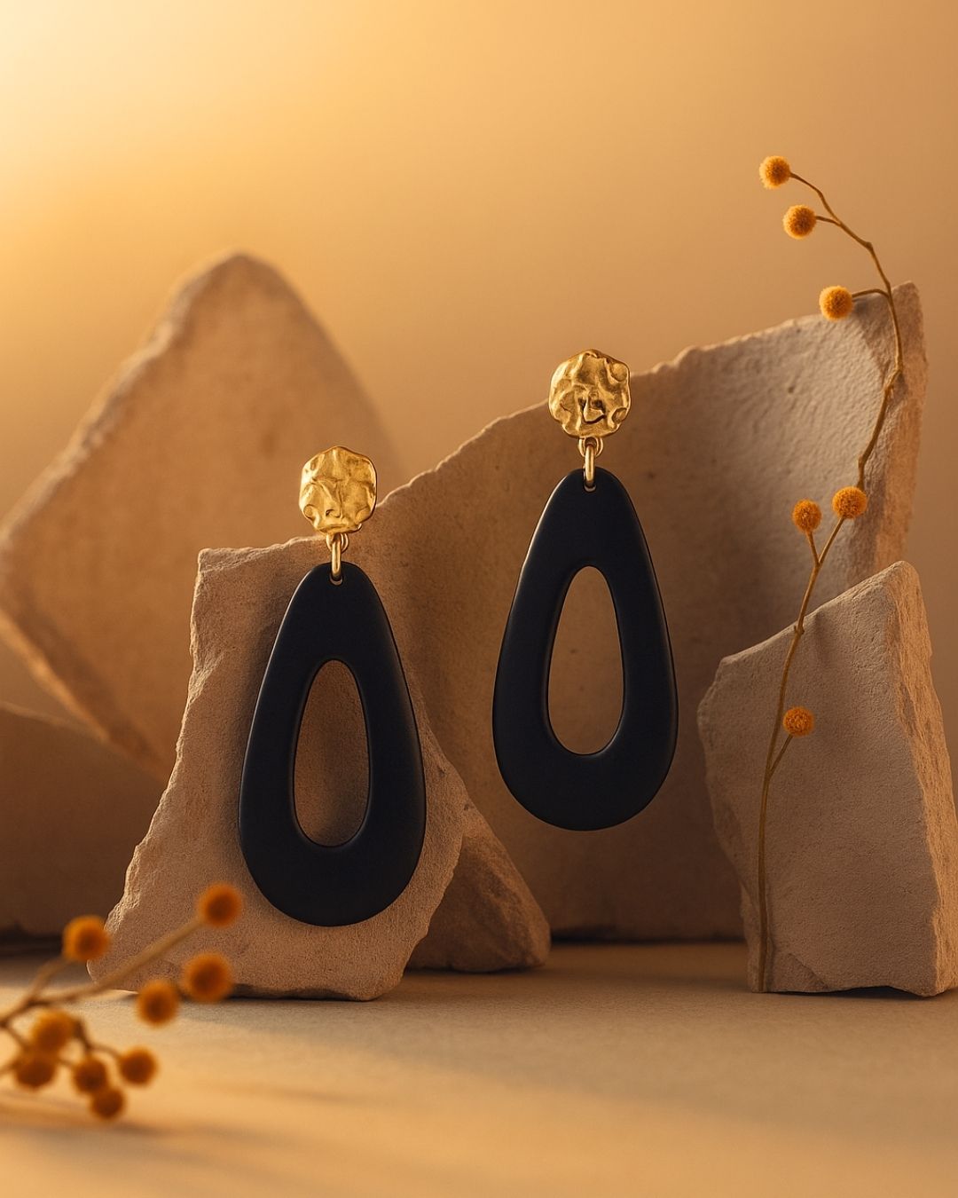 BLACK WOOD DROP EARRINGS