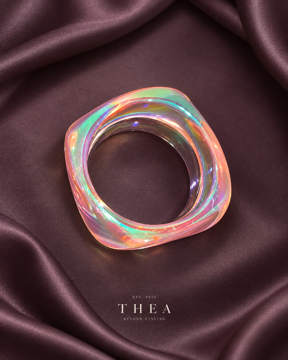 Prism Sculpt Bangle in opal with rainbow reflections