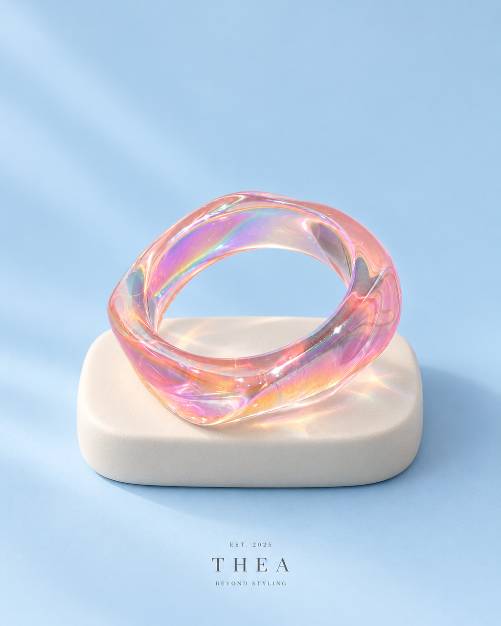 Prism Sculpt Bangle in opal with rainbow reflections