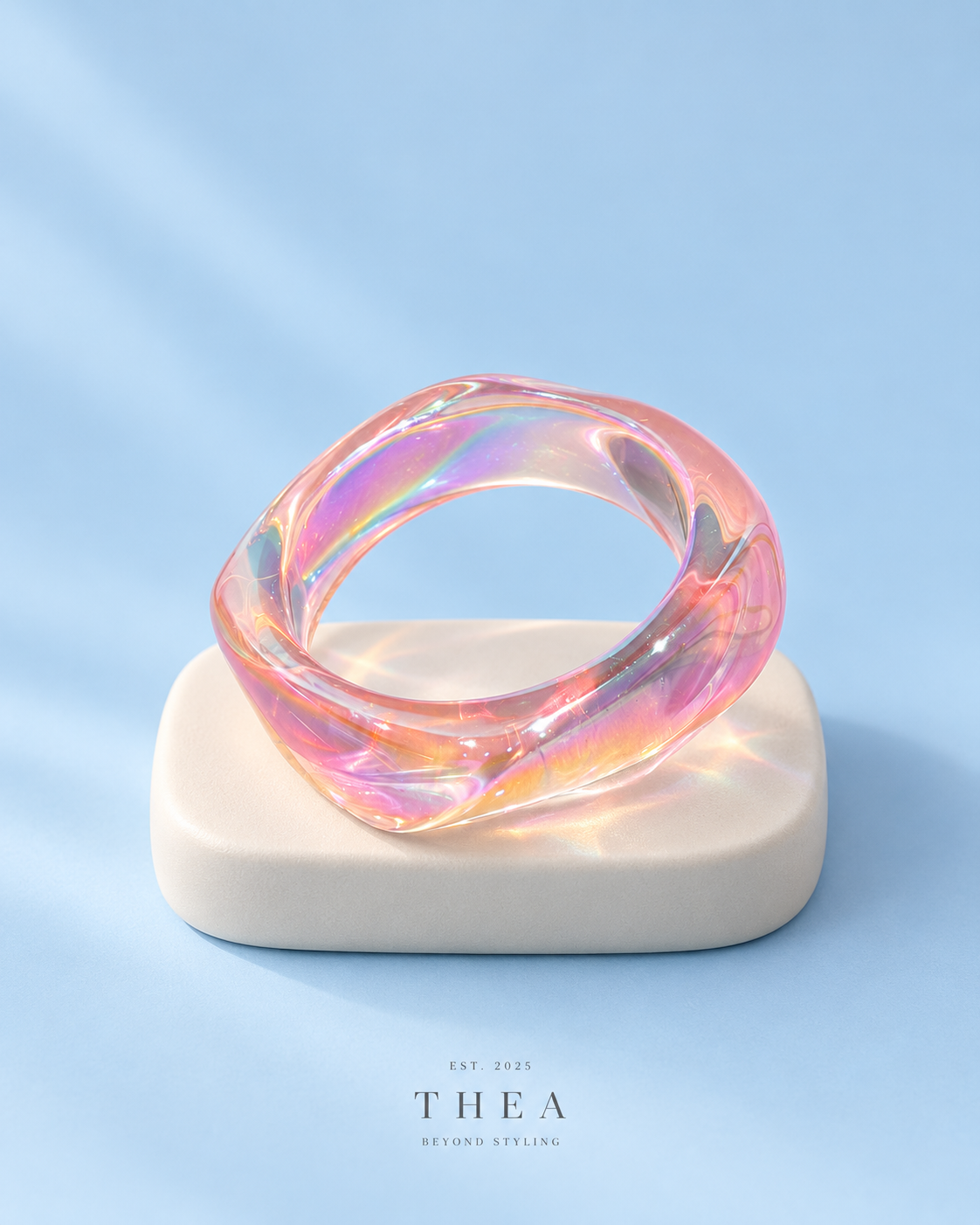 Prism Sculpt Bangle in opal with rainbow reflections