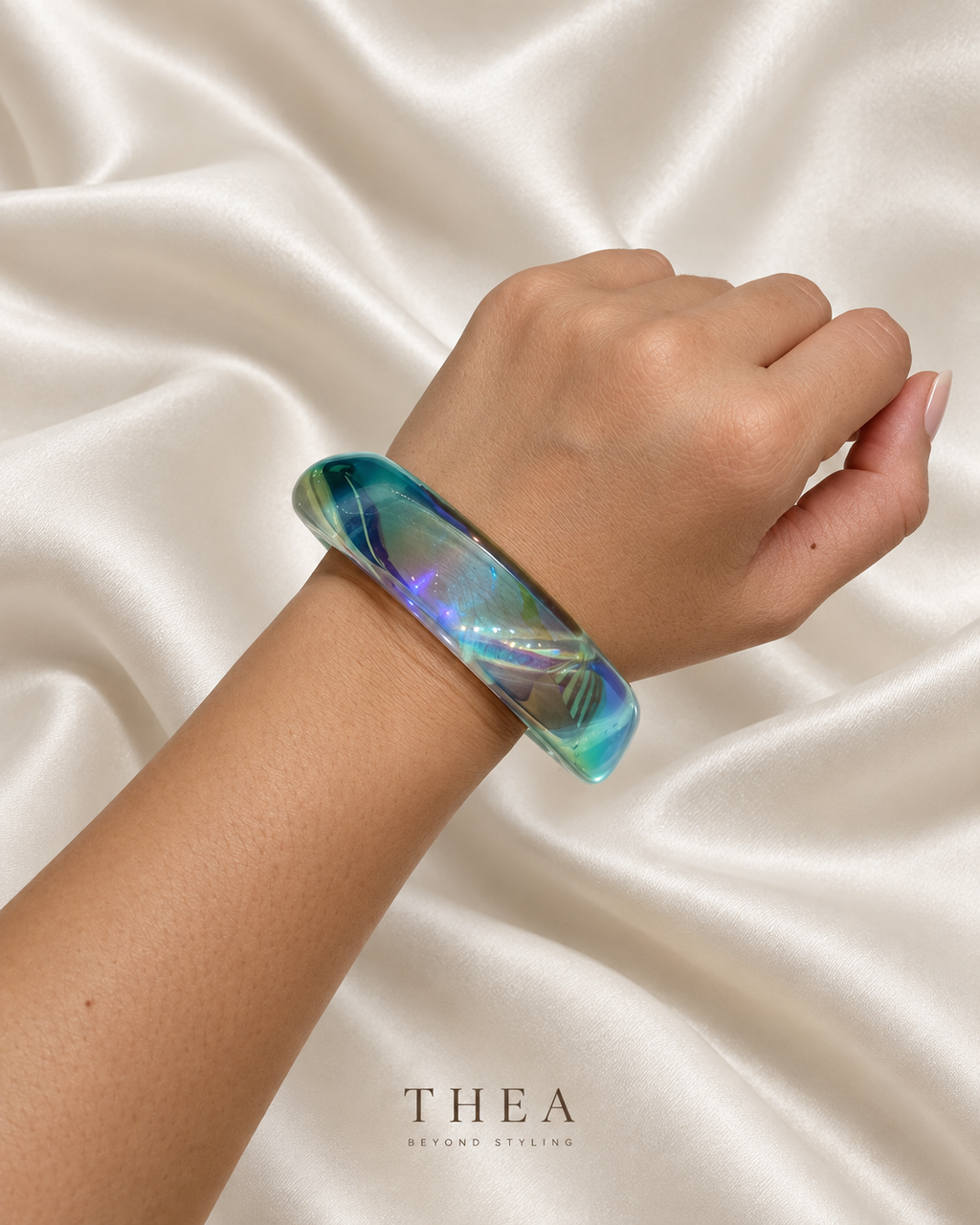 Prism Sculpt Bangle in iridescent teal lagoon
