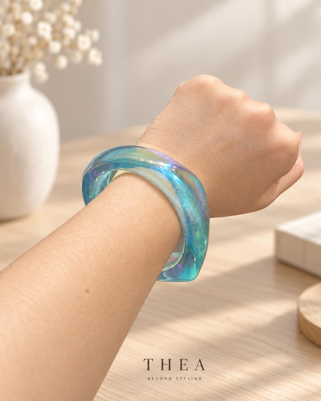Prism Sculpt Bangle in iridescent teal lagoon