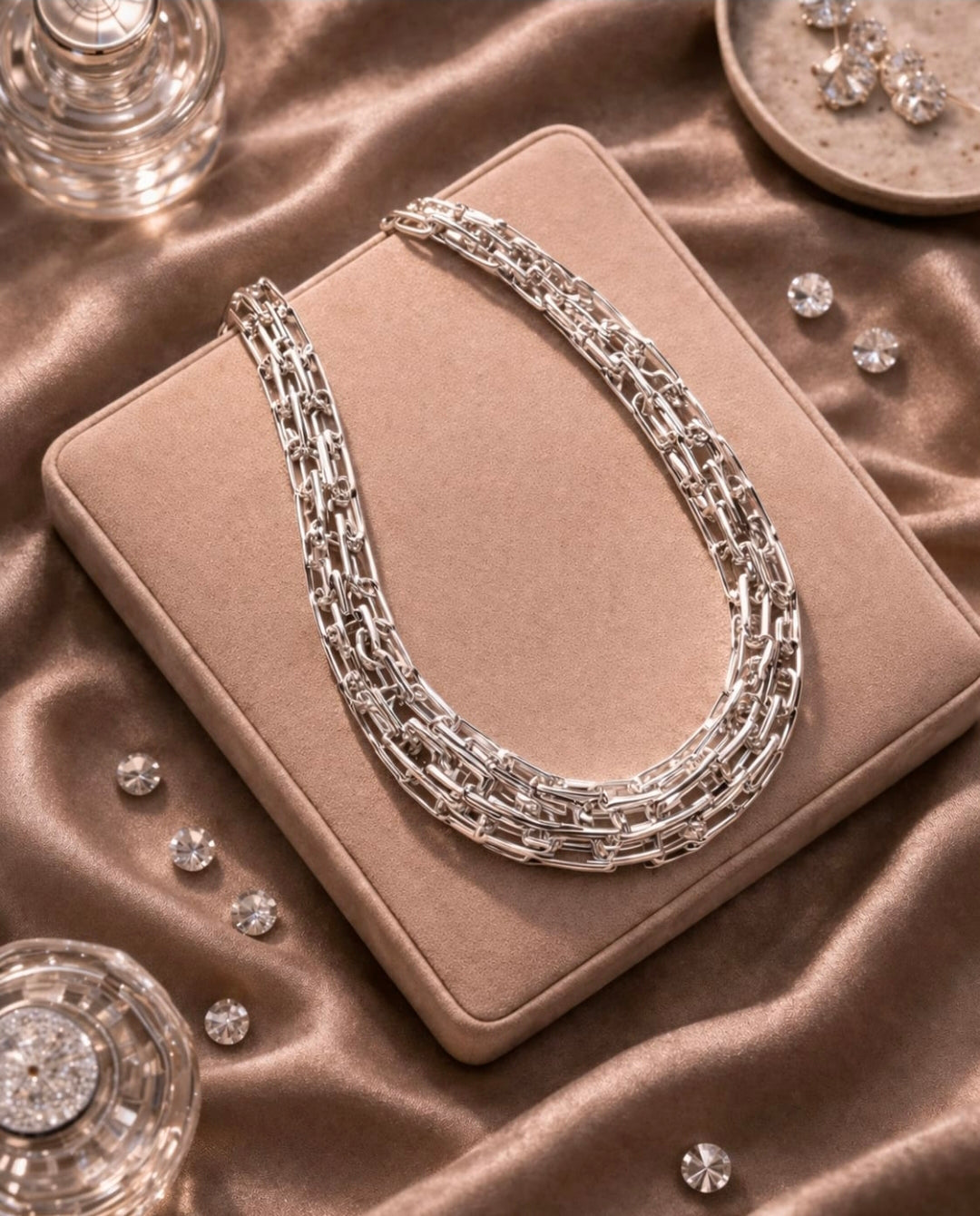 Silver Cascade Layered Chain Necklace