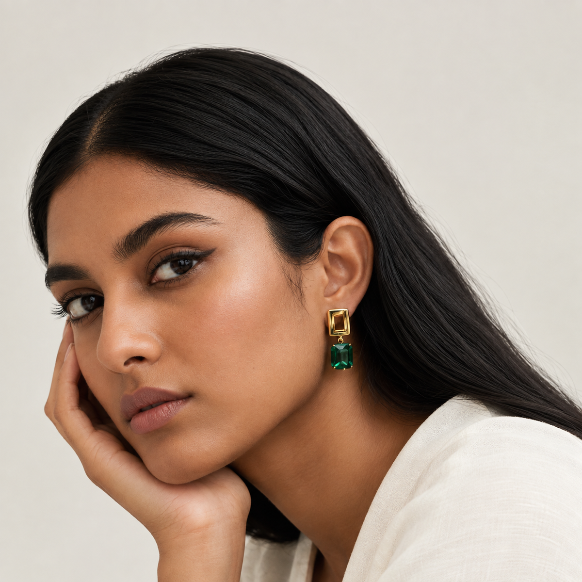 Stone Drop Earrings - Green